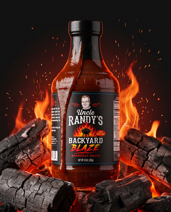 Uncle Randy's Backyard Blaze bottle with flames
